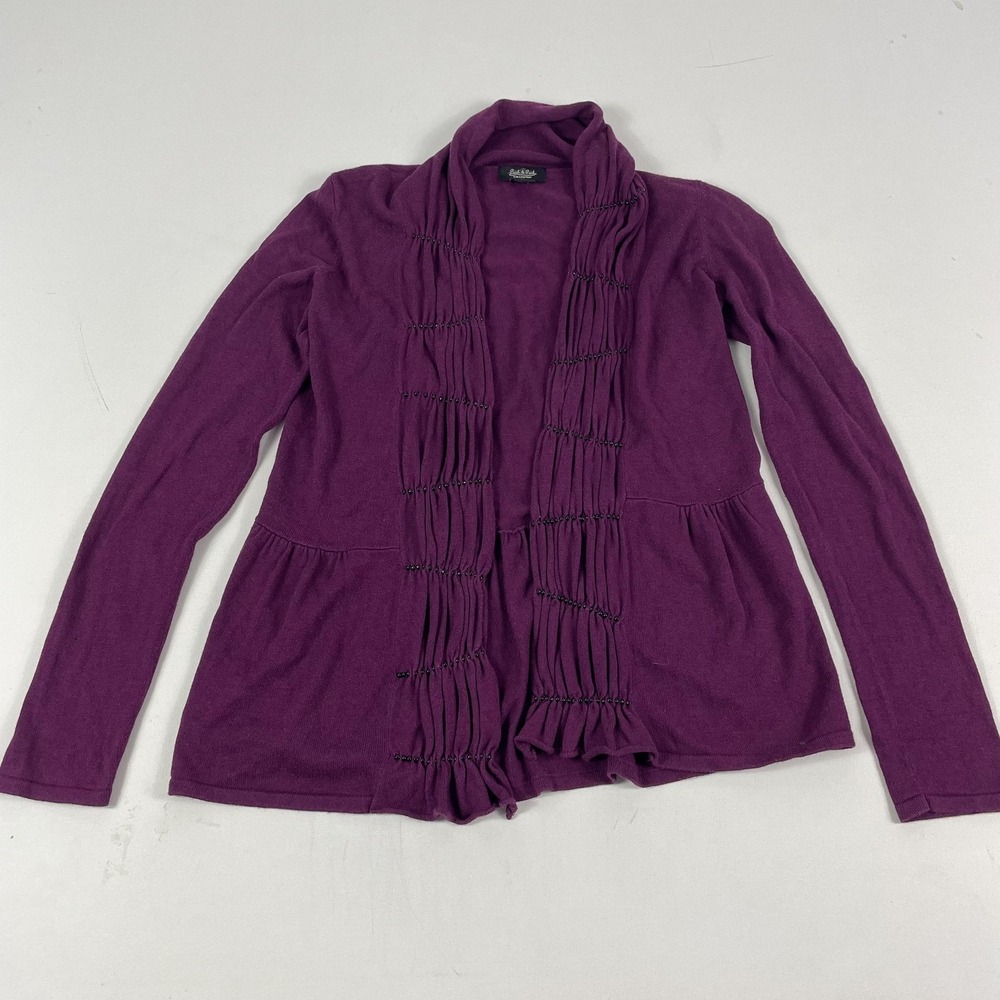 Anthropologie Peck & Peck Cardigan Sweater Womens Small Purple Beaded Open Front